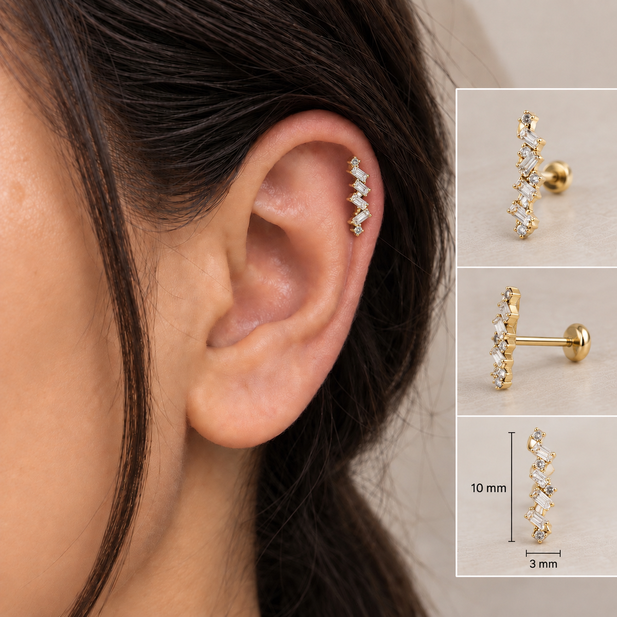 Gold stud for Helix and Conch
