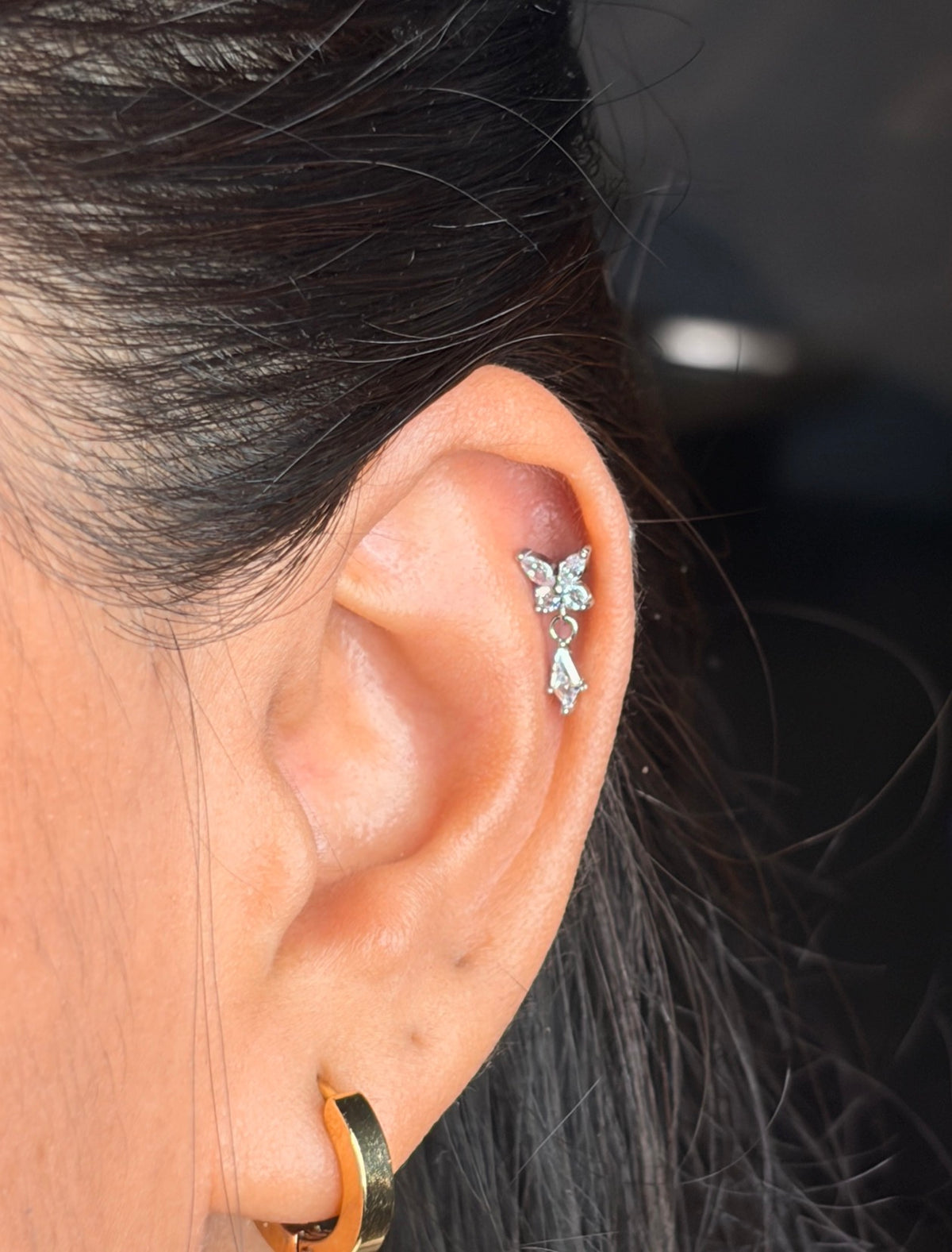 Butterfly Hanging Stud for Helix or Upper lobe and Flat
