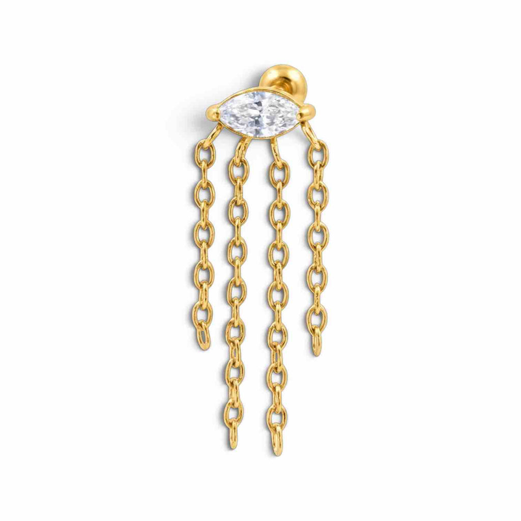 Eye-Shaped Stone Stud with Hanging Chain