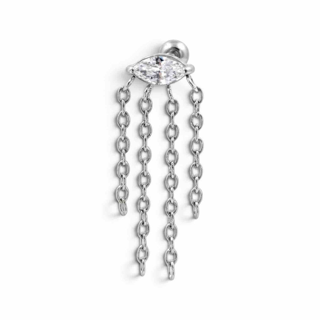 Eye-Shaped Stone Stud with Hanging Chain