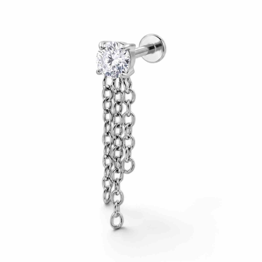Round Shaped Stone Stud with Hanging Chain